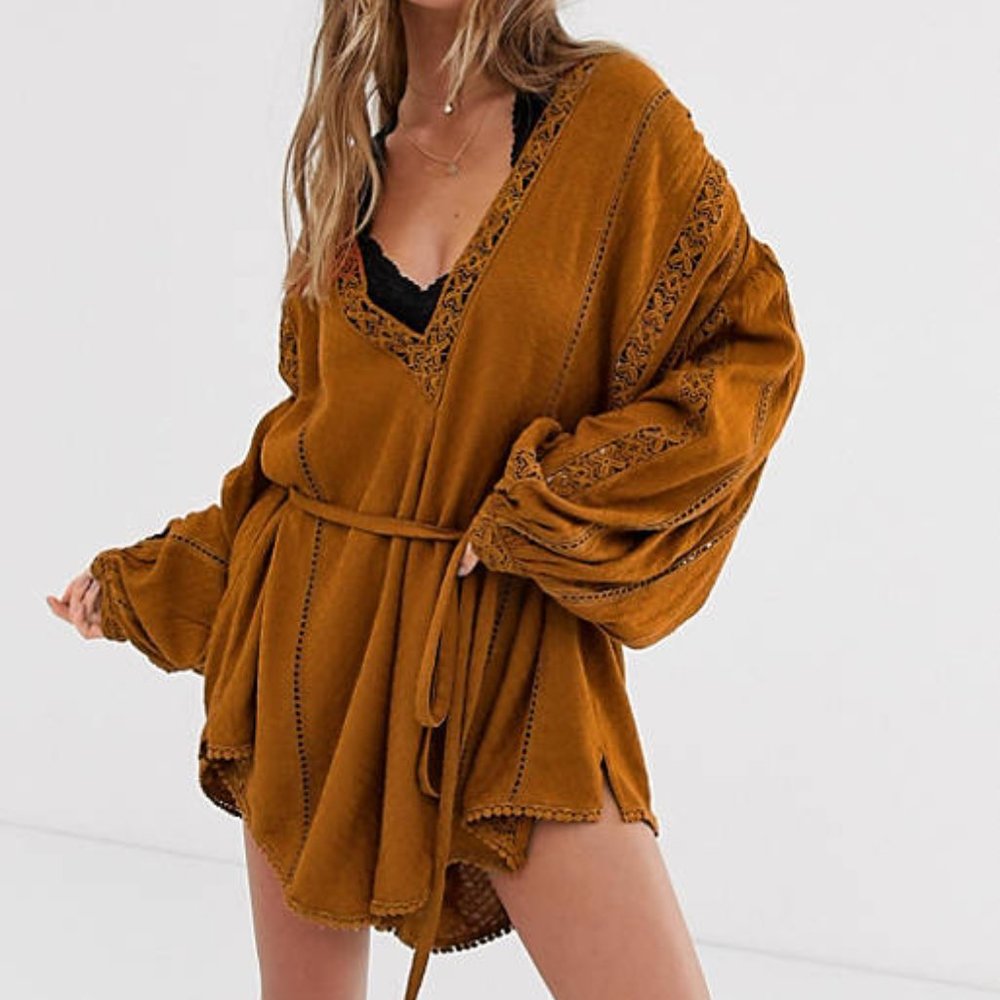 Free People Mean It Embroidered V-neck Romper
